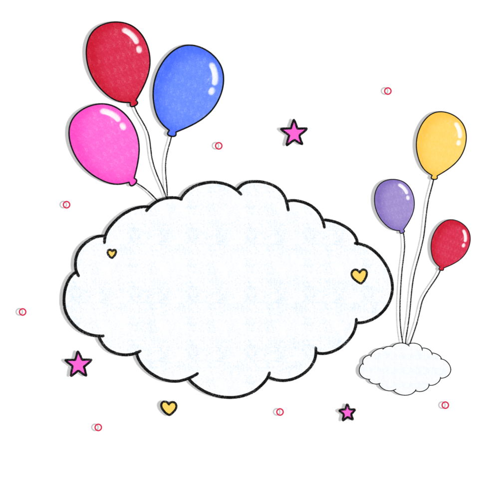 A cloud with balloons and stars on it png