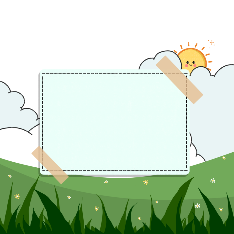 A blank paper with a sun and clouds in the background png