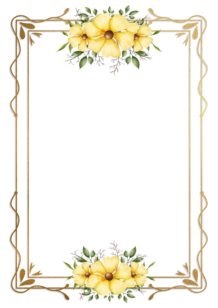 Yellow flowers in a gold frame png