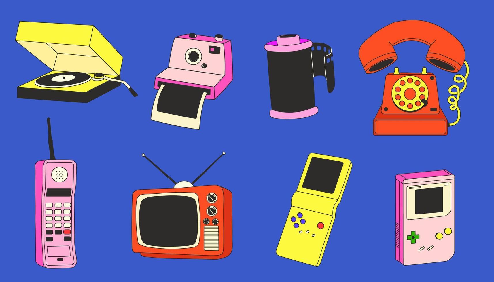 Retro Gadgets Collection. Vintage Electronics Set vector