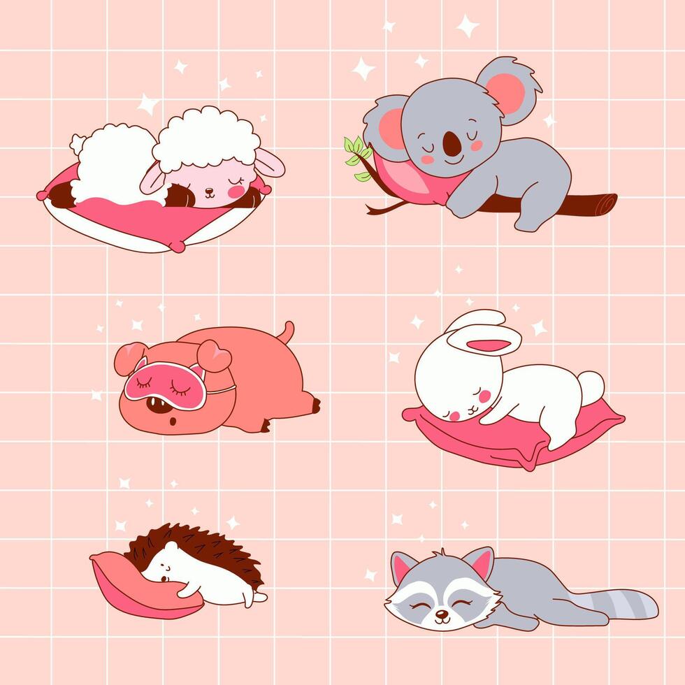 Sleepy Time Animal Characters. Cozy Cartoon Bedtime Set vector