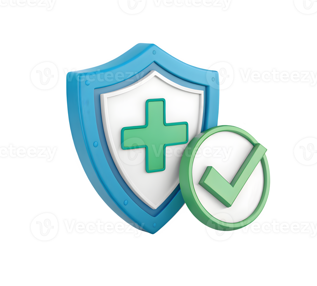 A shield with a check mark and a green cross png