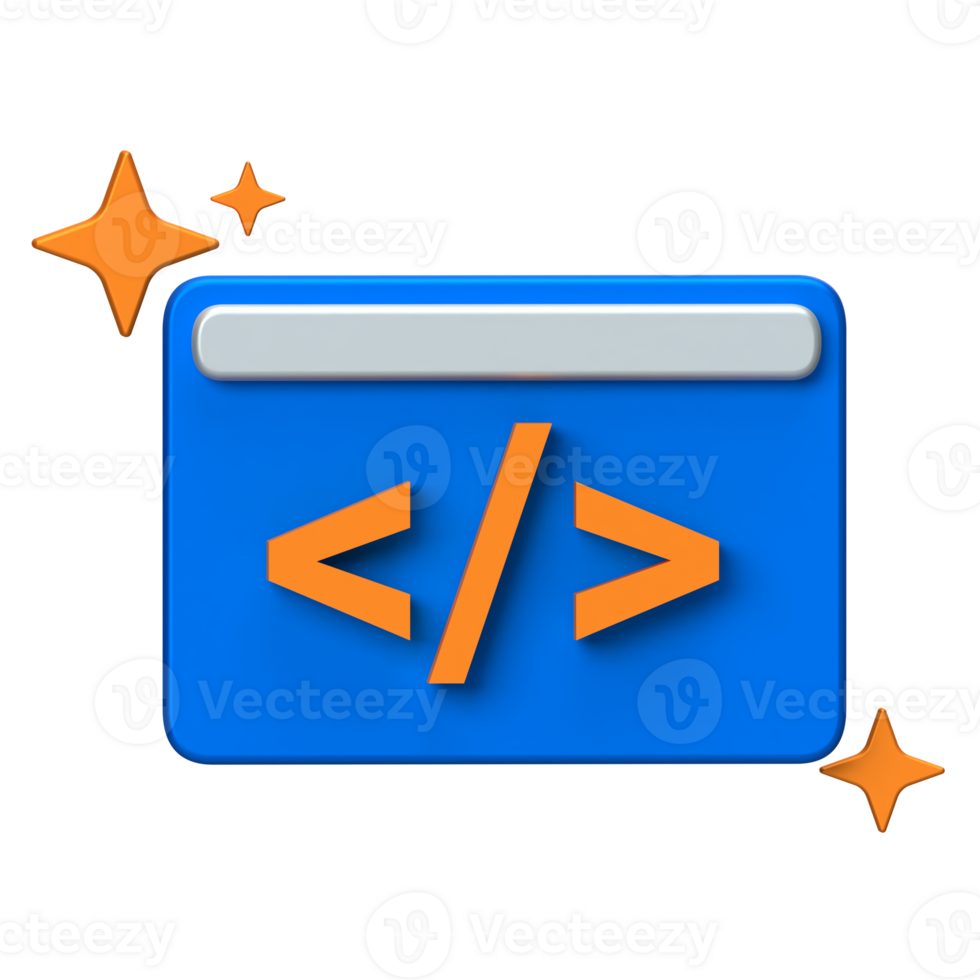 AI Code Editor 3D Icon, Code tag icon for AI-assisted programming or web development. png