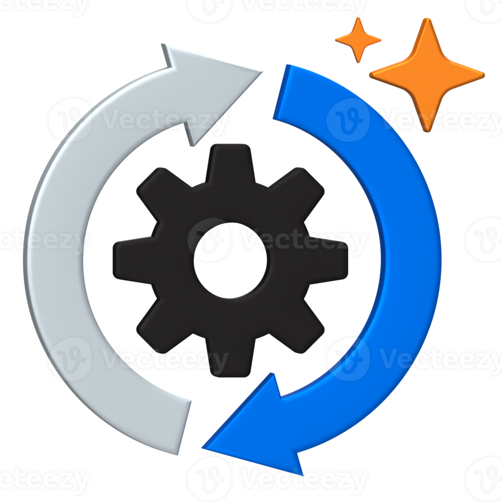 AI Gear Rotation Icon. Gear with rotation arrows symbolizing AI-powered workflow automation. png
