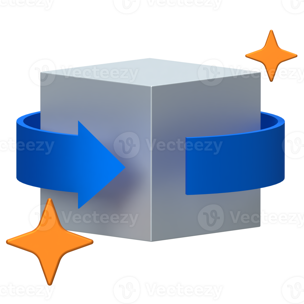 3D cube icon with arrow representing AI systems, modeling, and layered architecture in digital environments. png