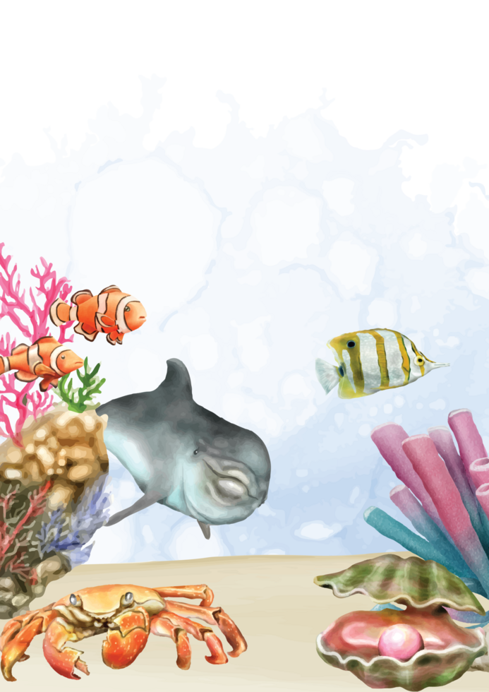 ocean life watercolor background png