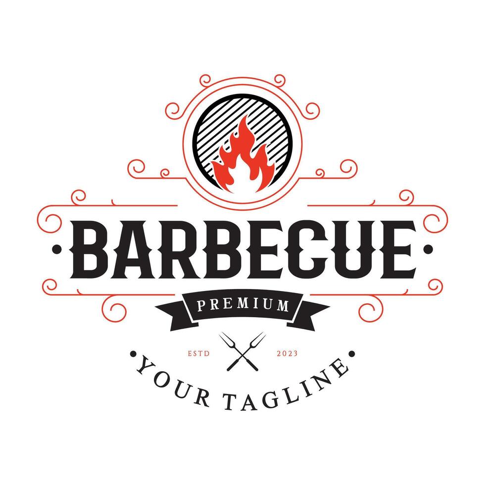 Simple Barbecue Vintage hot grill, with crossed flames vector