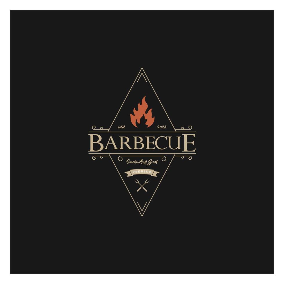 Barbecue Vintage hot grill,with crossed flames spatula. Logo for restaurant, badge, cafe and bar. vector