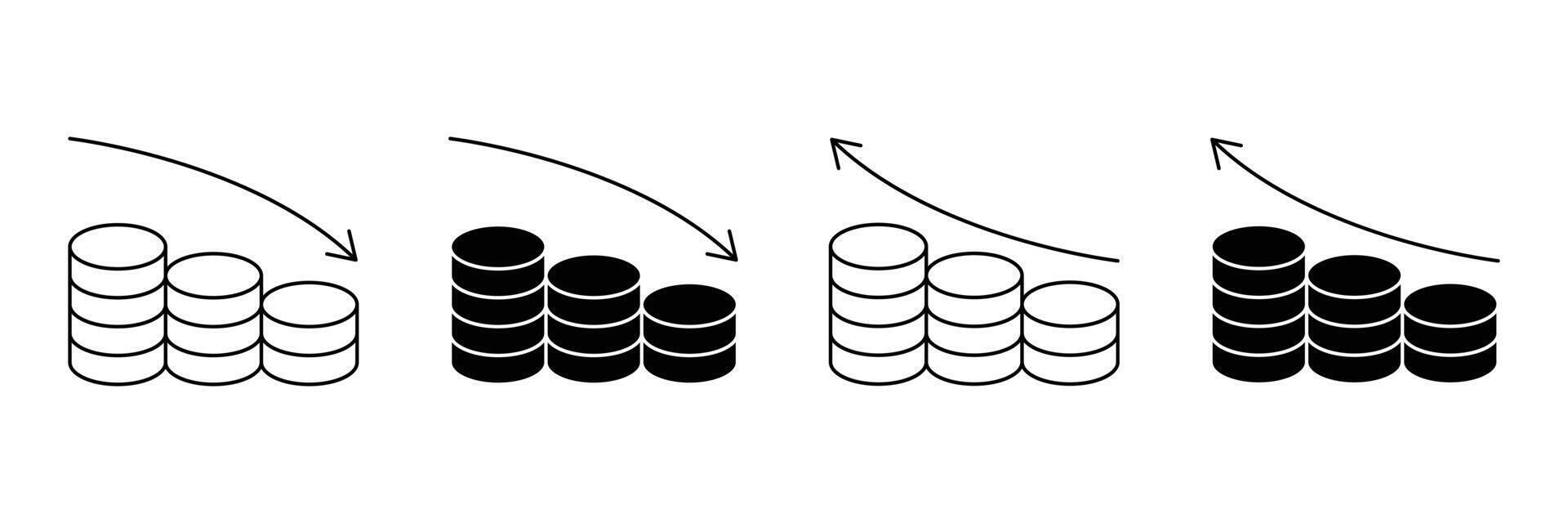 Set of increase and decrease icon collection. Profit, stock market, growth, fall, arrow up symbol. vector