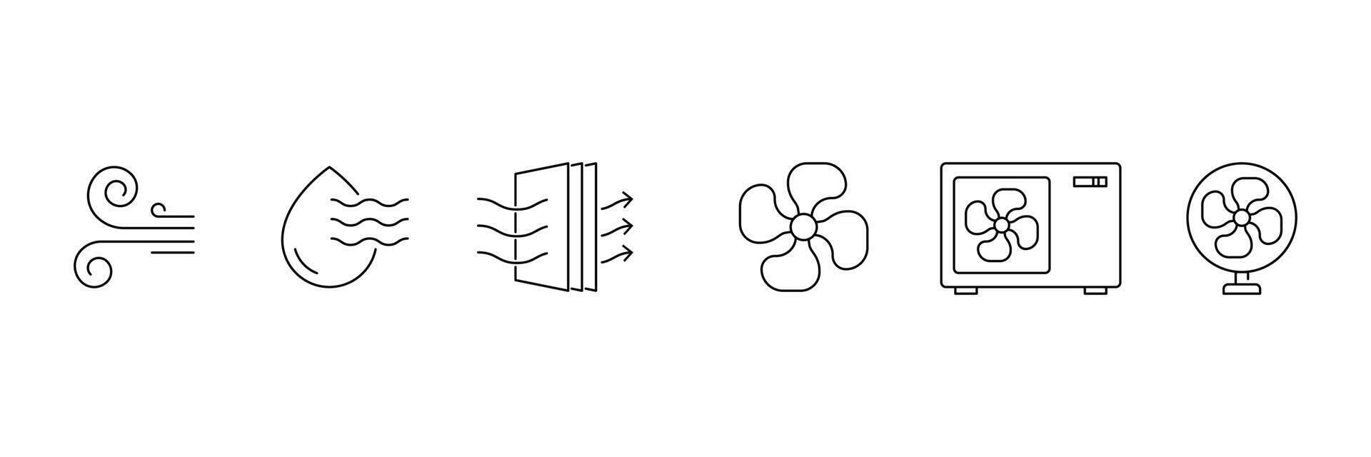 Set of Air Conditioning Equipment icon collection. Containing ventilation, air conditioner, fan, wind, blow, oxygen, breathe symbol. vector