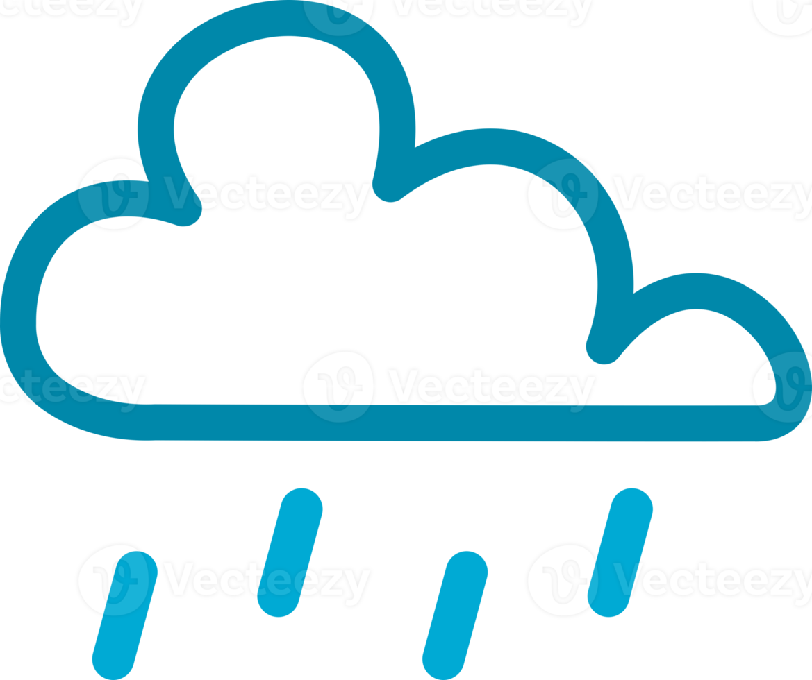 Blue line cloud storm with water drop rain icon png