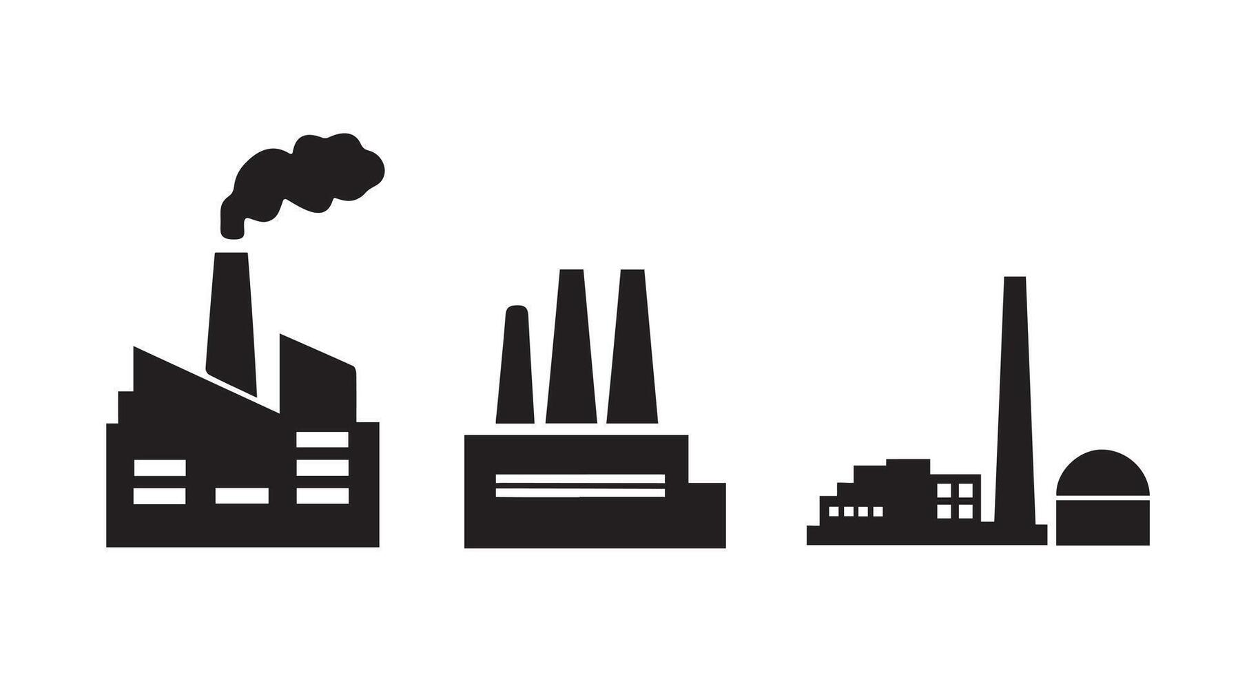 Factory Icons, Industrial Building Set on white background vector