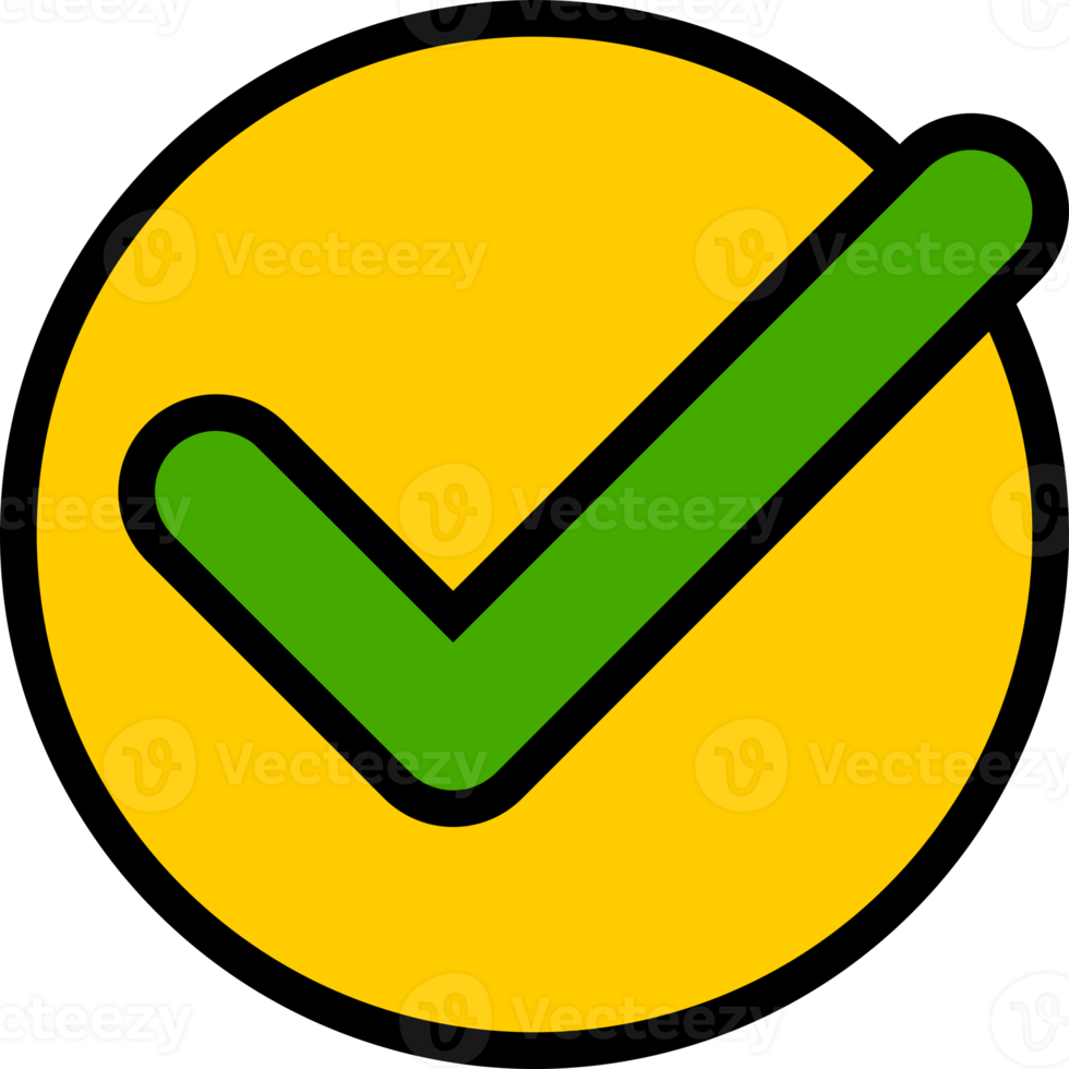 Green check mark on yellow circle icon png