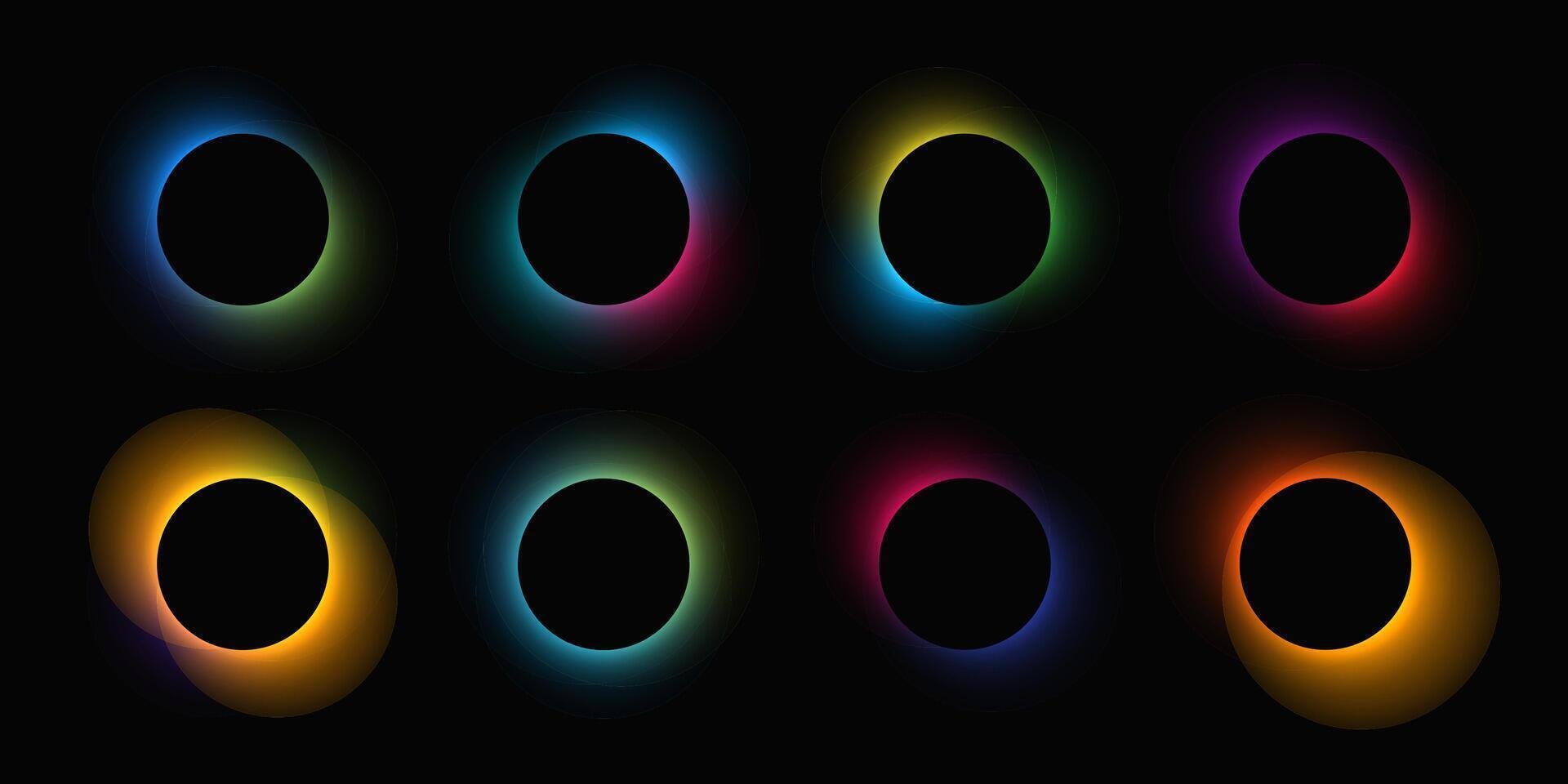 Circle illuminate with gradient. Set of round neon banners isolated on black background. illustration vector