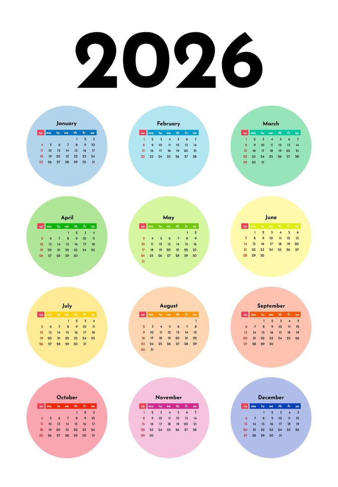Calendar for 2026 on a white background vector