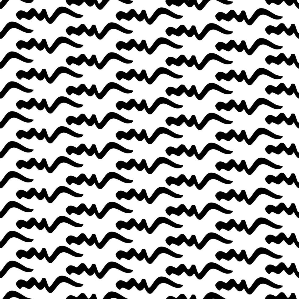 Seamless pattern with black brush strokes in abstract shapes on white background. vector