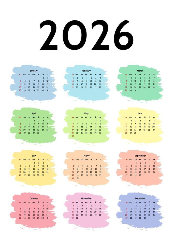 Calendar for 2026. Sunday to Monday, business template. illustration vector