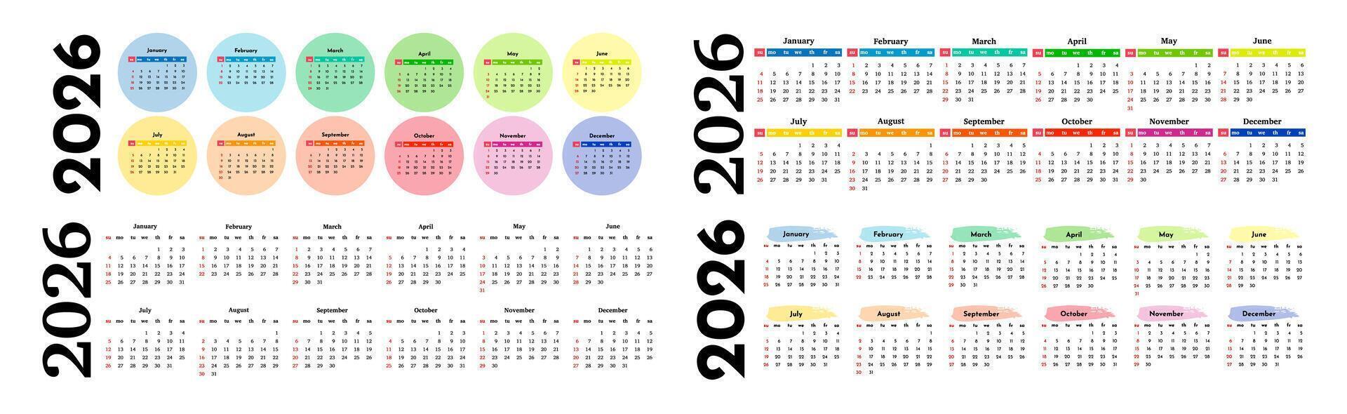 Set of calendars for 2026 isolated on a white background vector