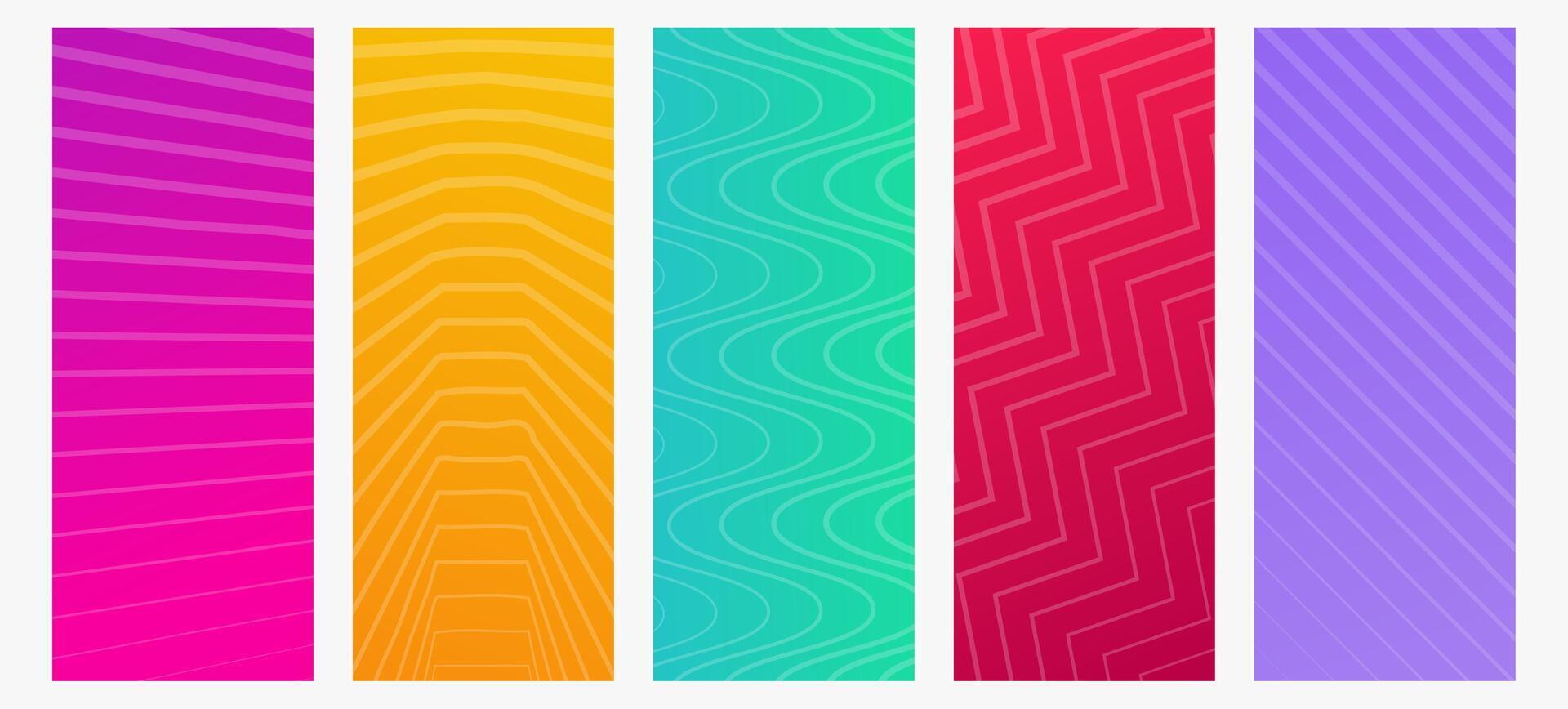 Set of gradient with lines. Bright geometric abstract presentation backdrops. illustration vector