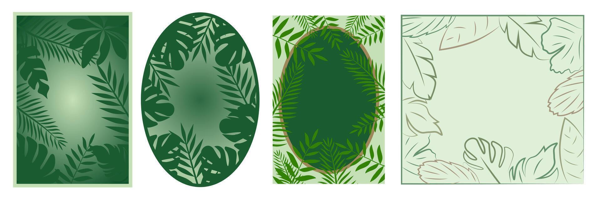 Illustration of various leaf frames. Abstract illustration with exotic jungle leaves. vector