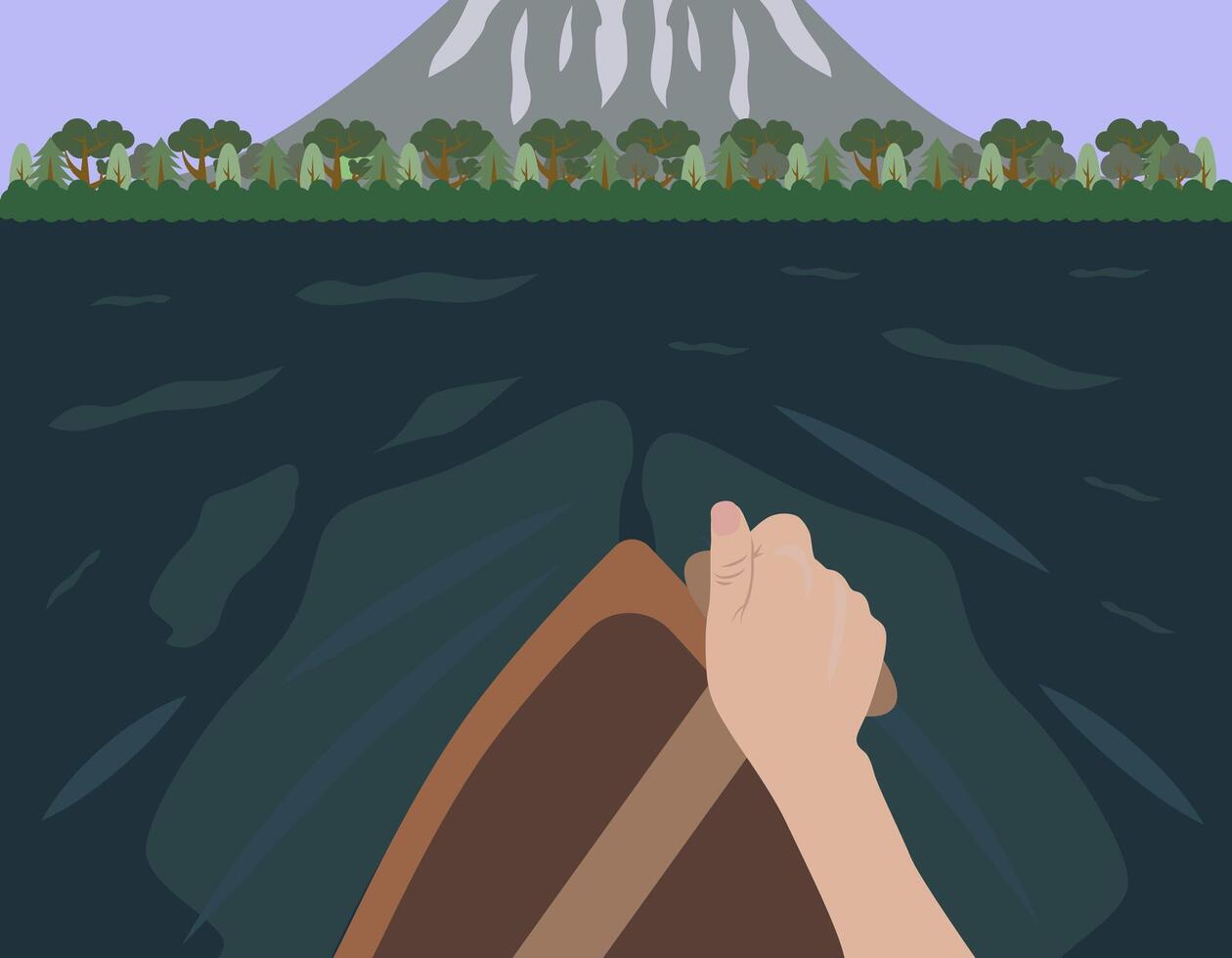Cartoon background, swimmer kayaking on sea waves. Extreme water sports. vector
