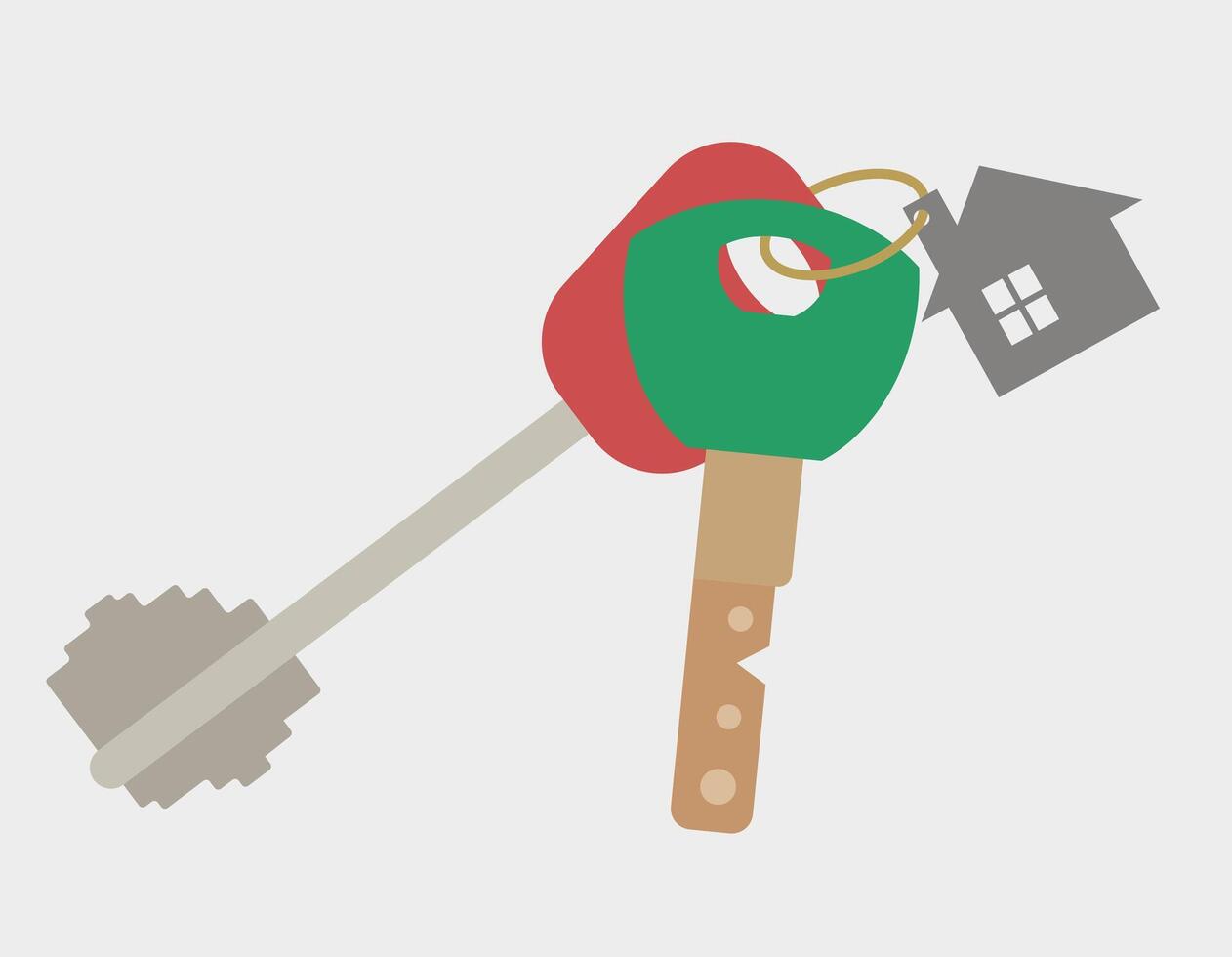 Illustration of a house key ring. Modern door keys isolated . vector