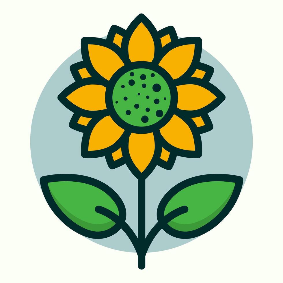 Cheerful stylized sunflower in full bloom cartoon flat design illustration vector