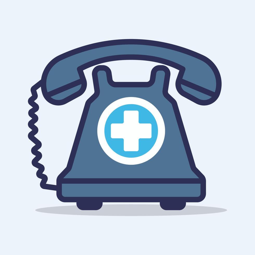 Vintage medical emergency phone ready for urgent calls cartoon flat design illustration vector