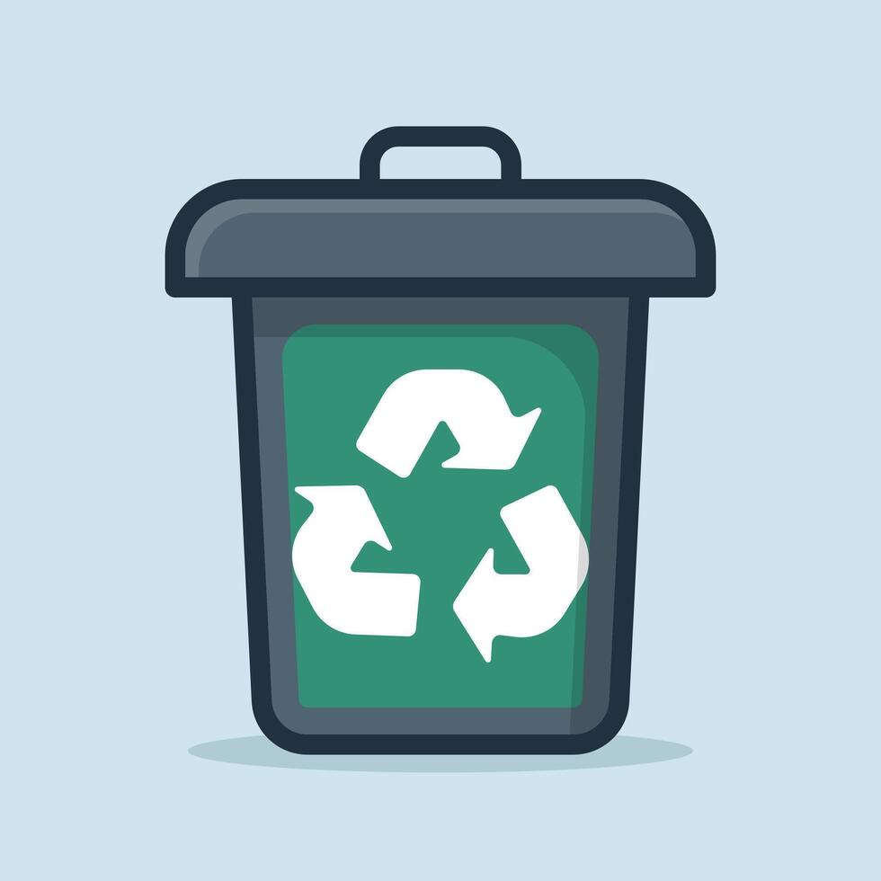 Recycling bin with arrows indicating reuse cartoon flat design illustration vector