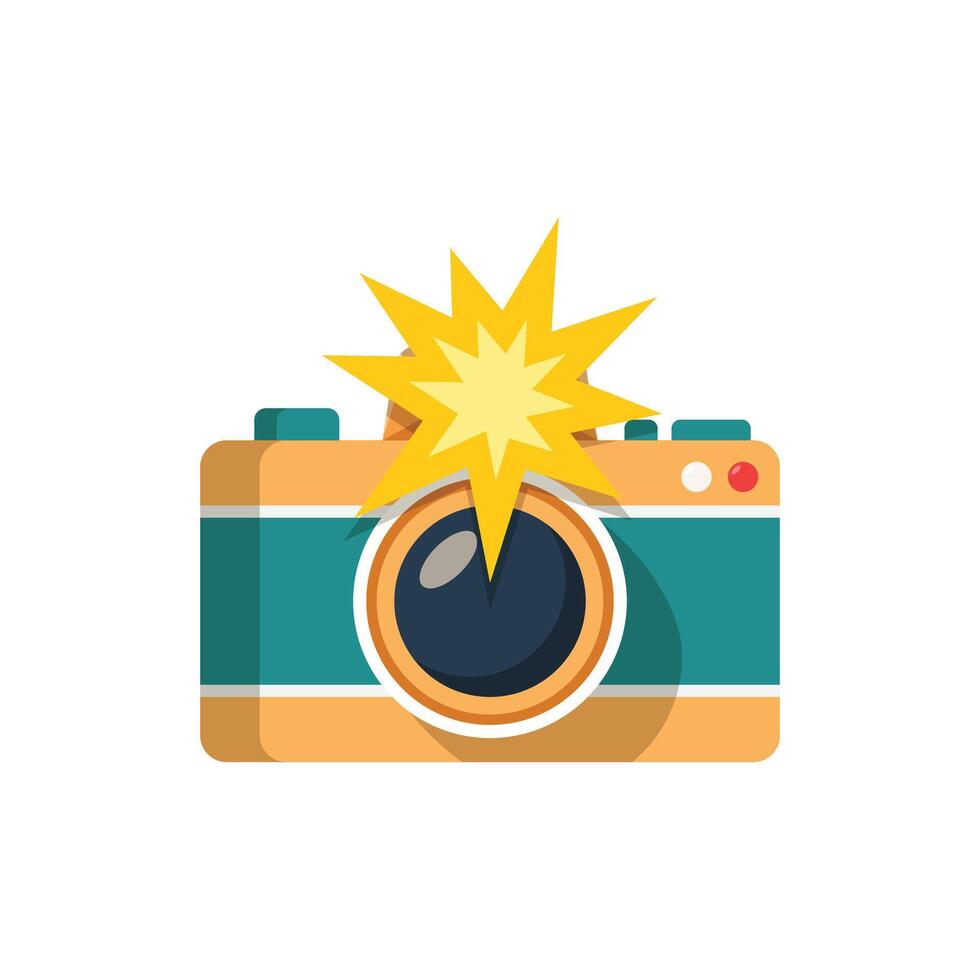 A camera with a burst of light coming out of it vector
