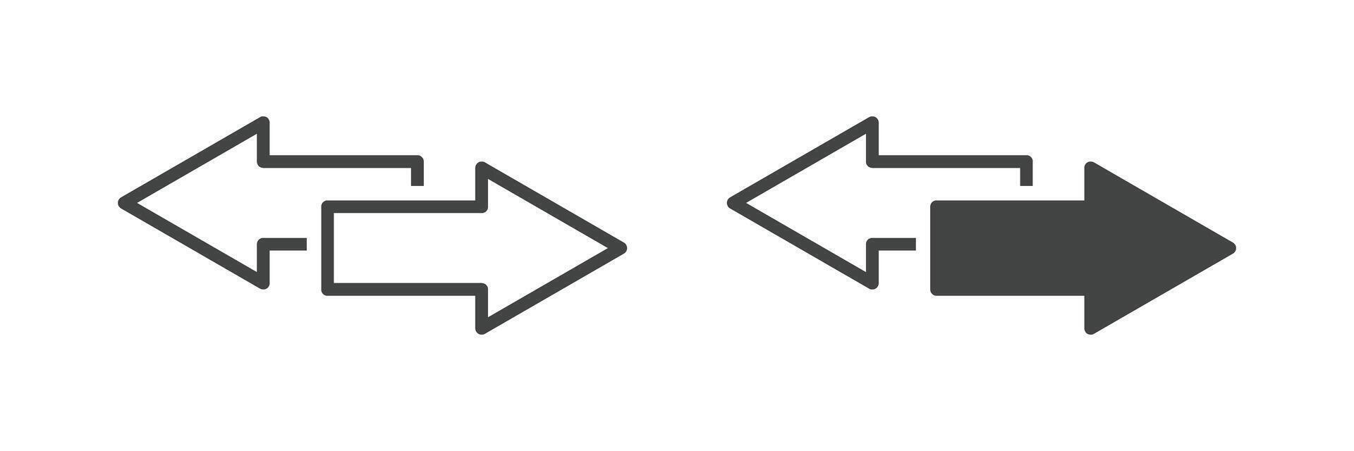 Two arrows pointing in different directions, one pointing to the left and one pointing to the right vector