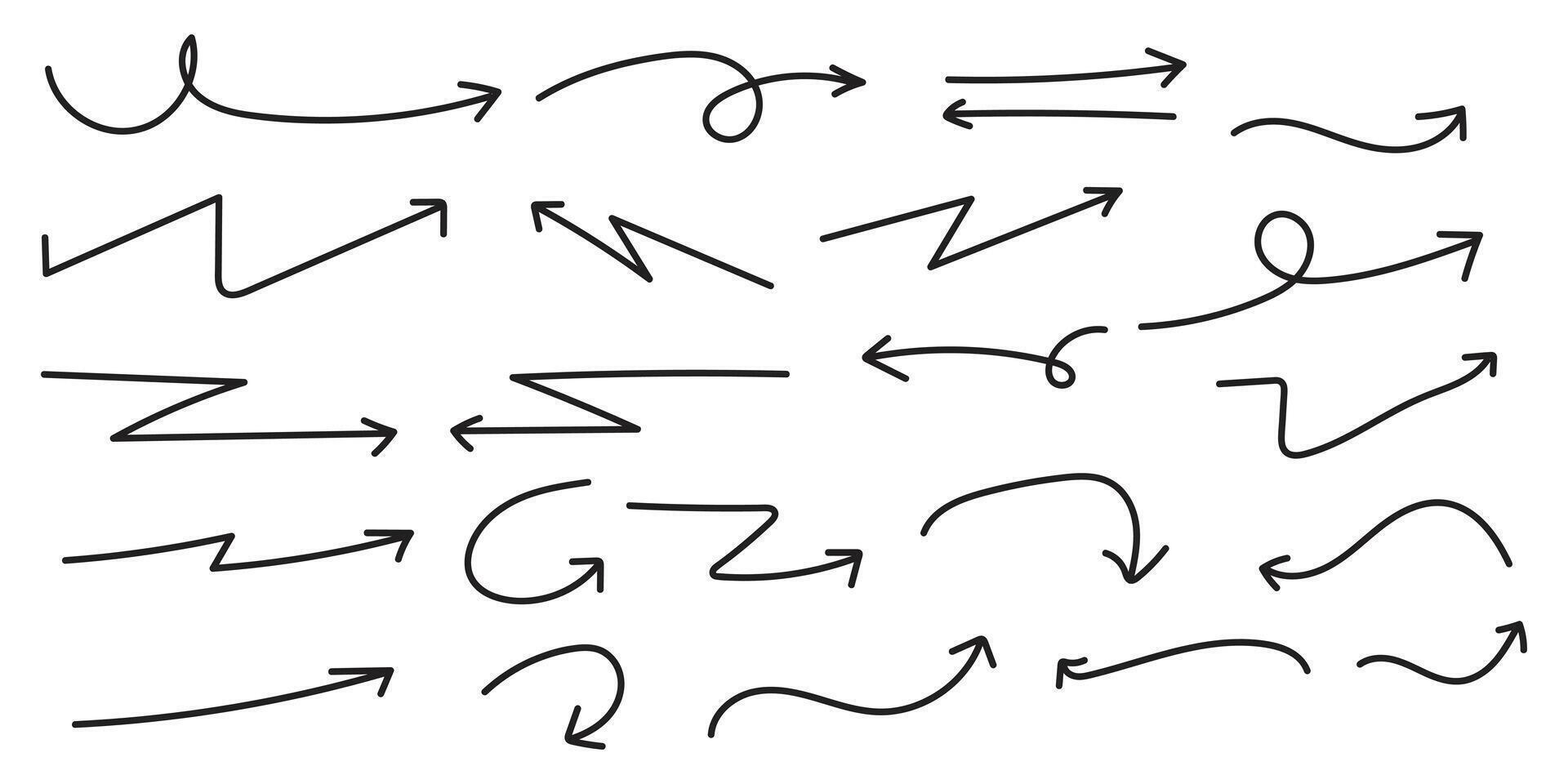 Set of Hand drawn arrows doodle on white background. design element illustration. vector