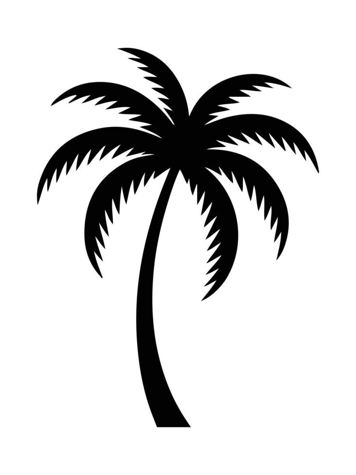 Palm tree silhouette black white illustration on white background vector