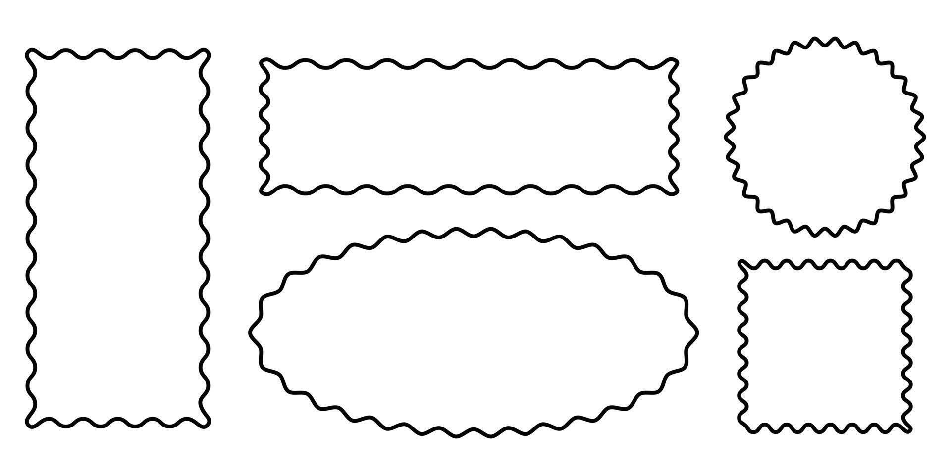 Collection of outline wavy shape edgy wave frame illustration. vector