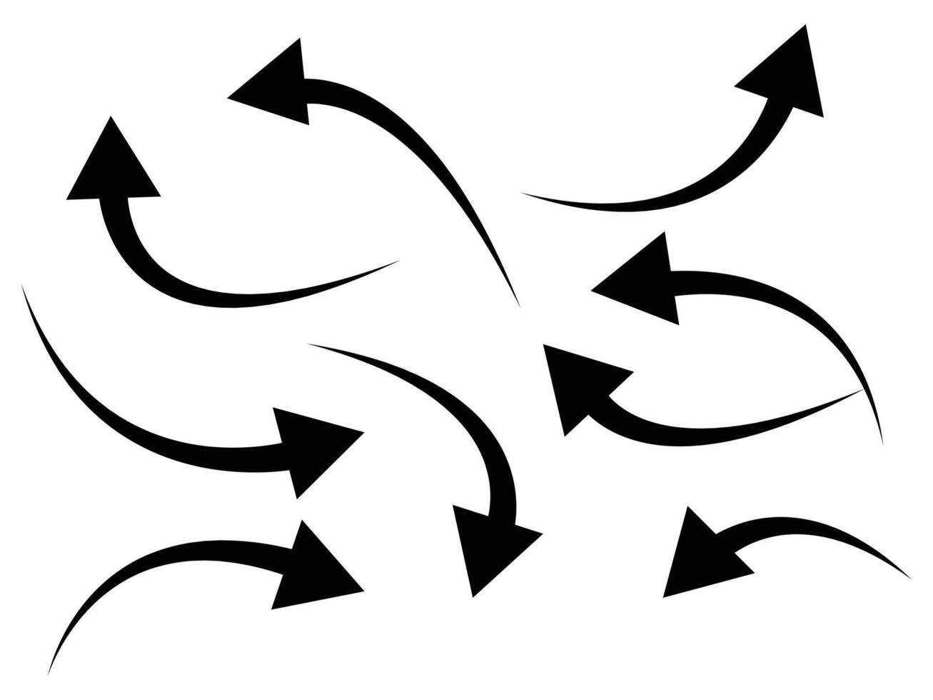 Collection of black curve arrow set illustration on white background vector