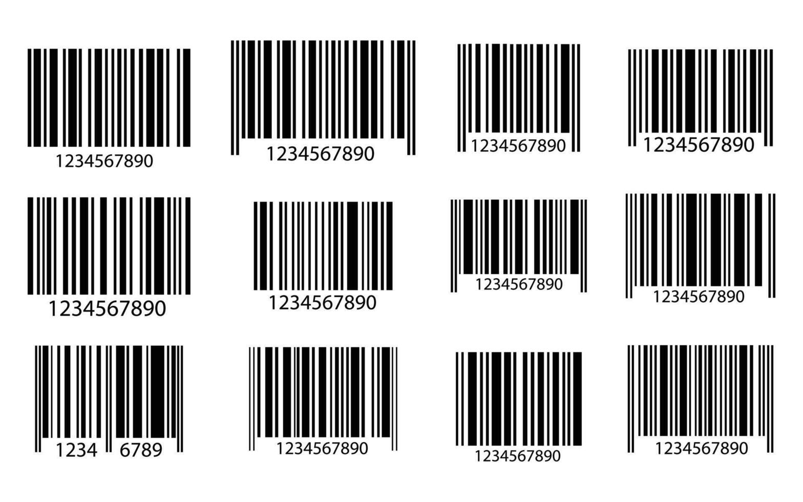 Bar code icon label for shop product. Universal product scan code. Bar code icon template. Black long barcode label vector