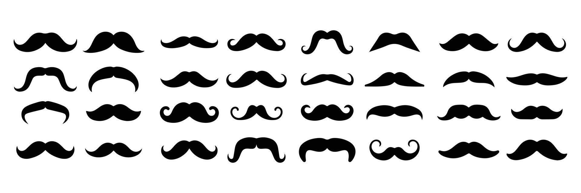 Mustache and beard icon set . Vintage mustache, funny fake mustaches mask and retro curly moustaches and beard vector