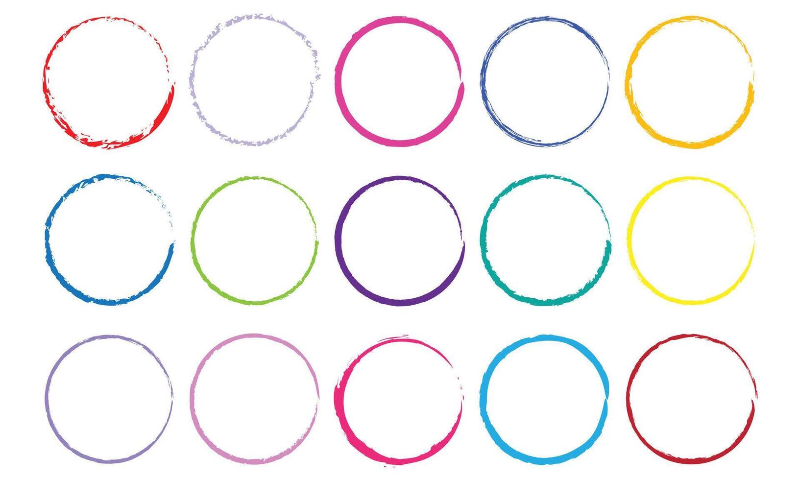 Collection of colorful round grunge circle brush stroke, brushstroke paint illustration. round brush shape vector