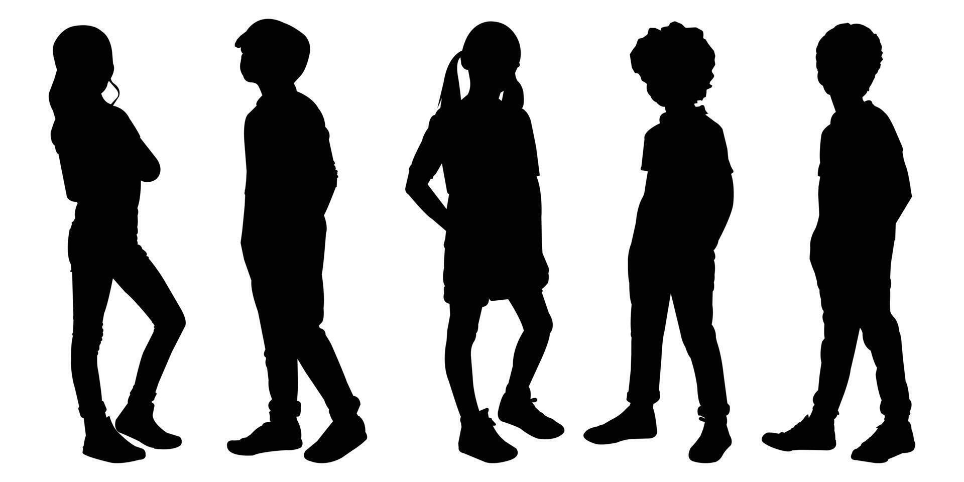 Silhouettes of Children standing isolated on white background vector