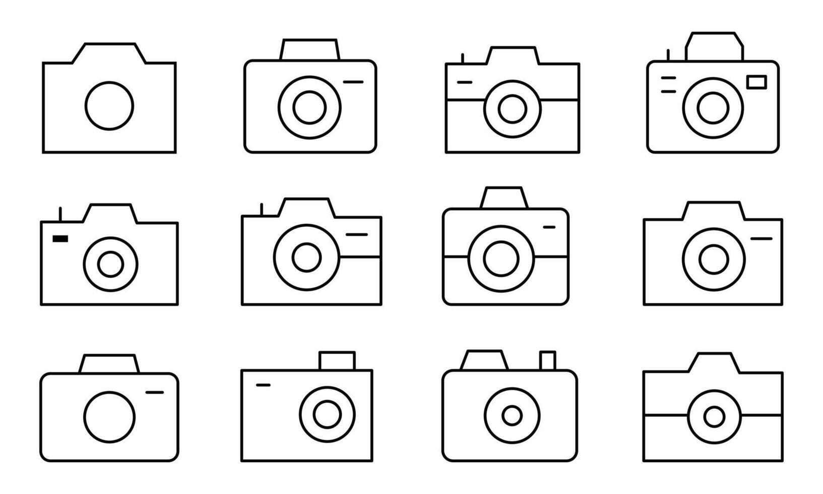 Collection of Camera line icon isolated on white background. Photography line icon vector