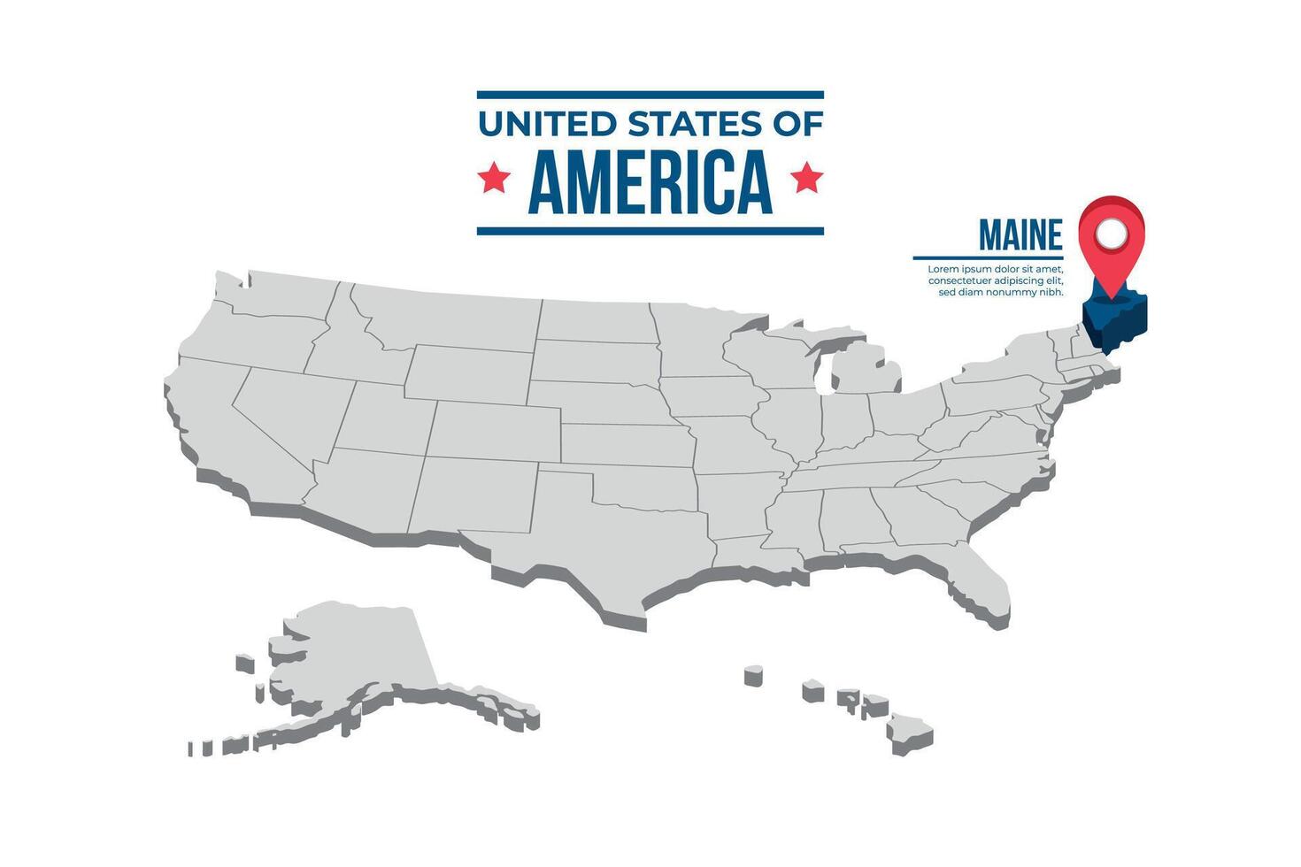 Maine Highlighted On A 3D Map Of The United States Of America vector