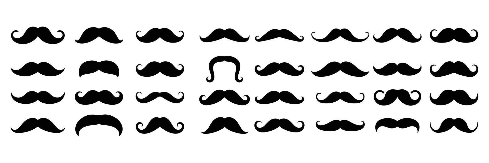 Collection of mustache set silhouette black white on white background. Set of gentleman's classic mustache vector