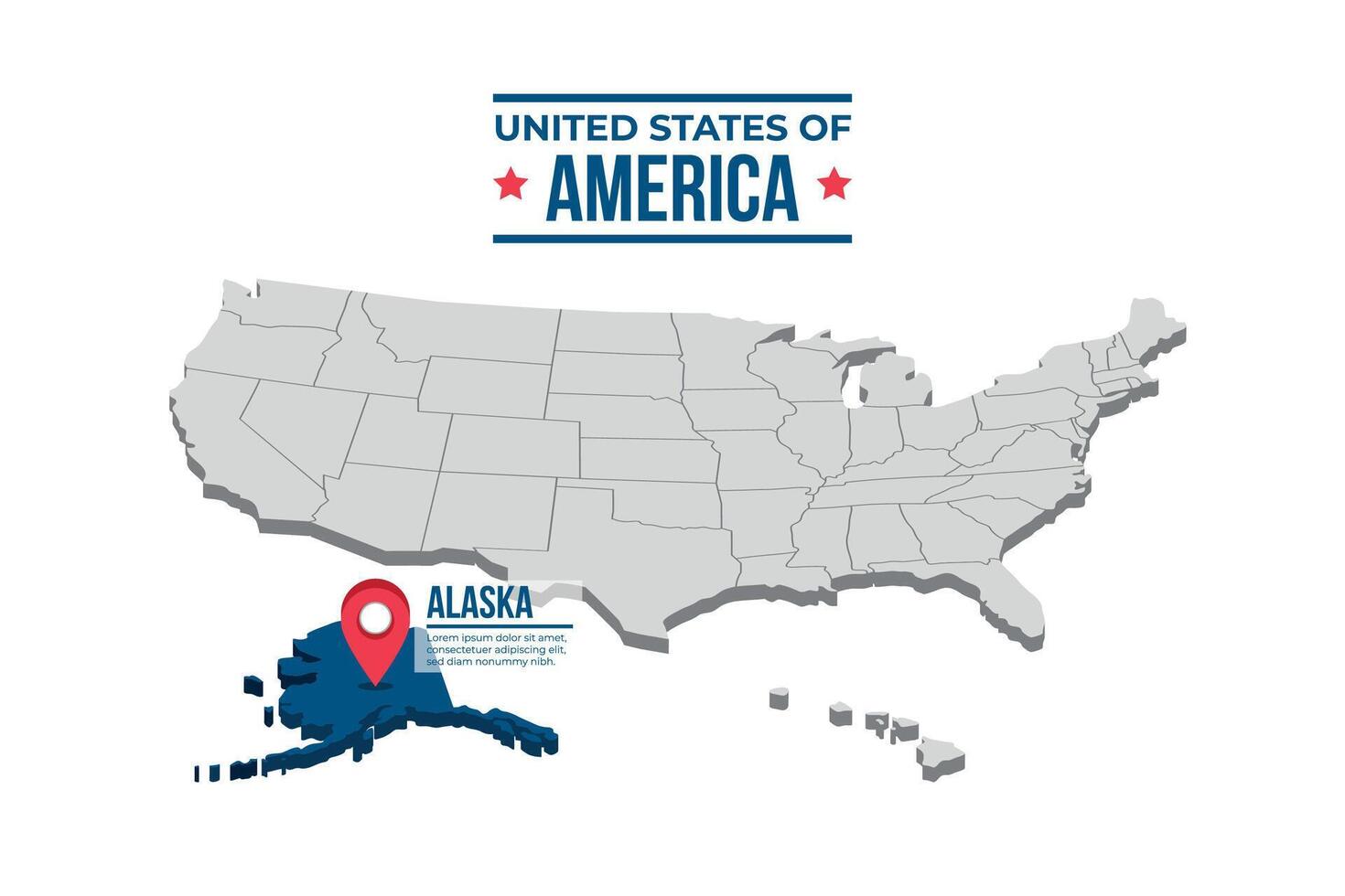 Alaska Highlighted On A 3D Map Of The United States Of America vector