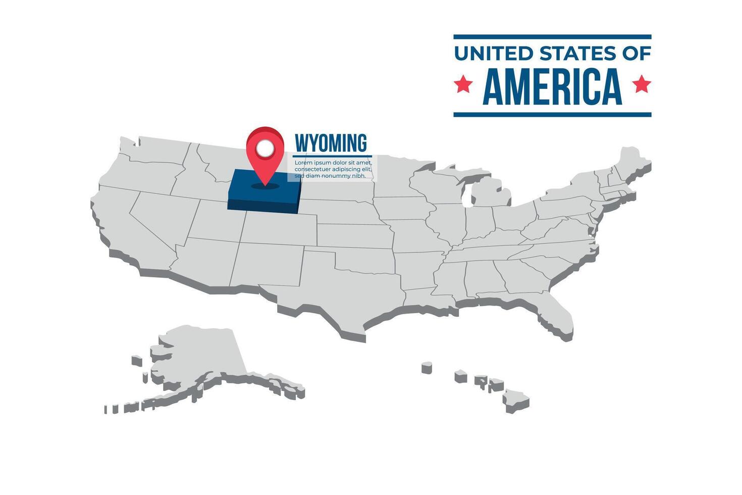 Wyoming Highlighted On A 3D Map Of The United States Of America vector