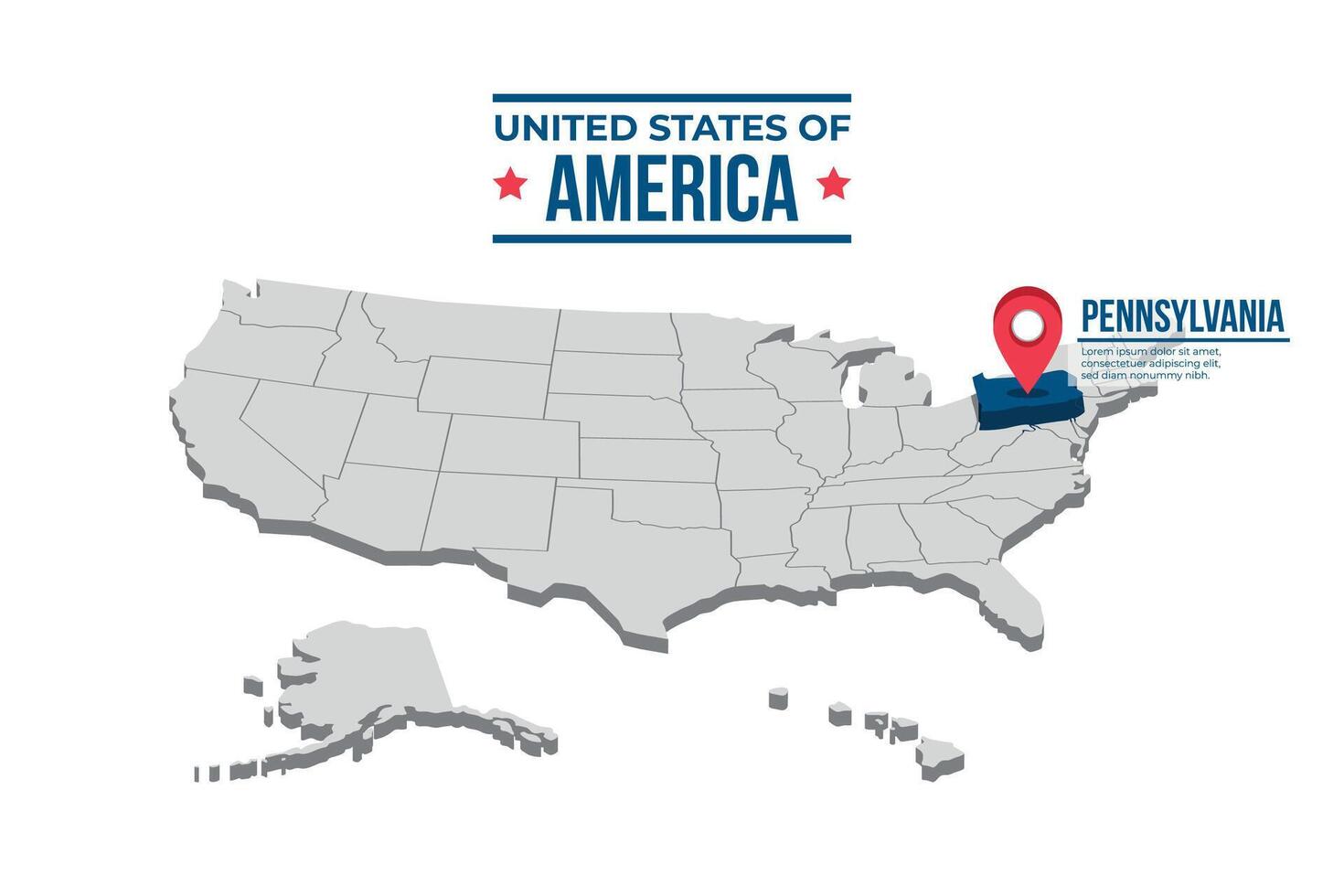 Pennsylvania Highlighted On A 3D Map Of The United States Of America vector