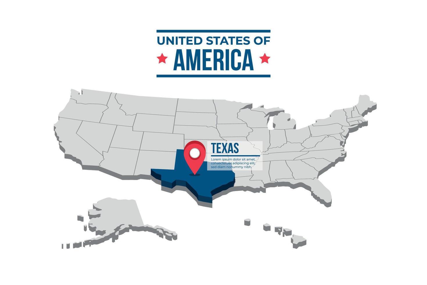 Texas Highlighted On A 3D Map Of The United States Of America vector
