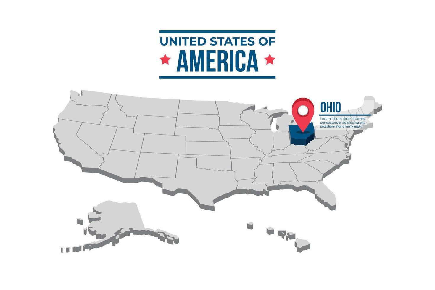 Ohio Highlighted On A 3D Map Of The United States Of America vector