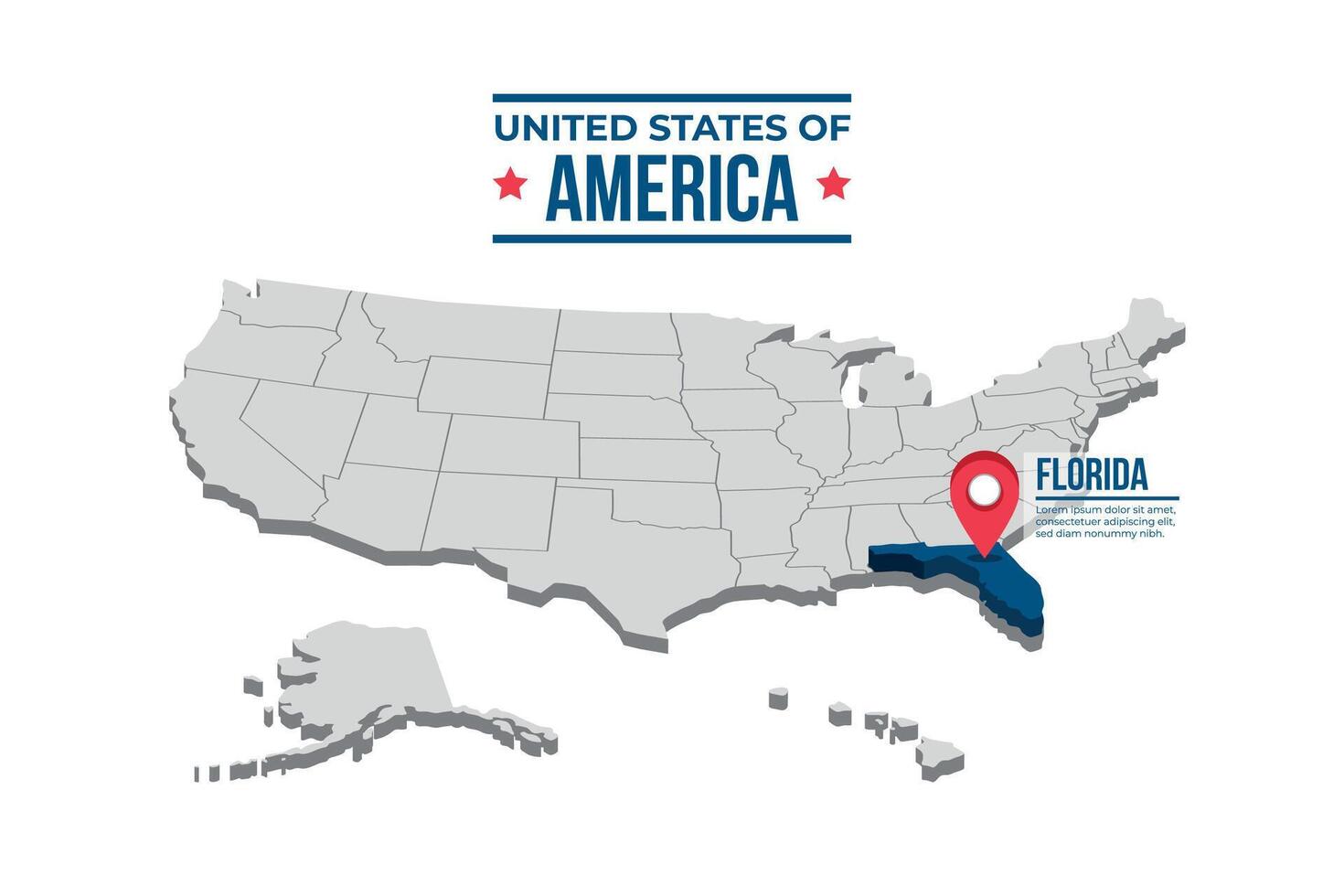Florida Highlighted On A 3D Map Of The United States Of America vector