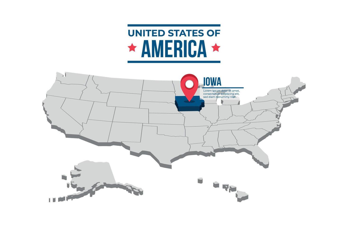 Iowa Highlighted On A 3D Map Of The United States Of America vector