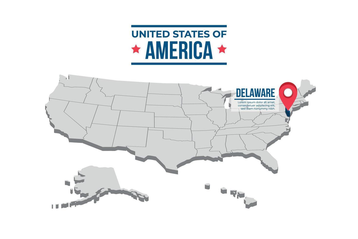 Delaware Highlighted On A 3D Map Of The United States Of America vector